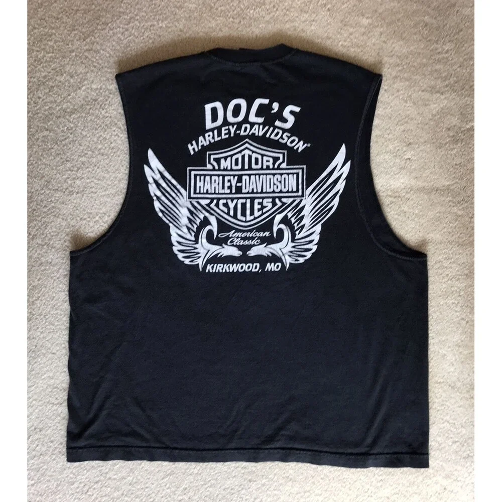 Harley-Davidson Mens Size 2XL T-Shirt Black Sleeveless Eagle Engine Motorcycle - Picture 2 of 12